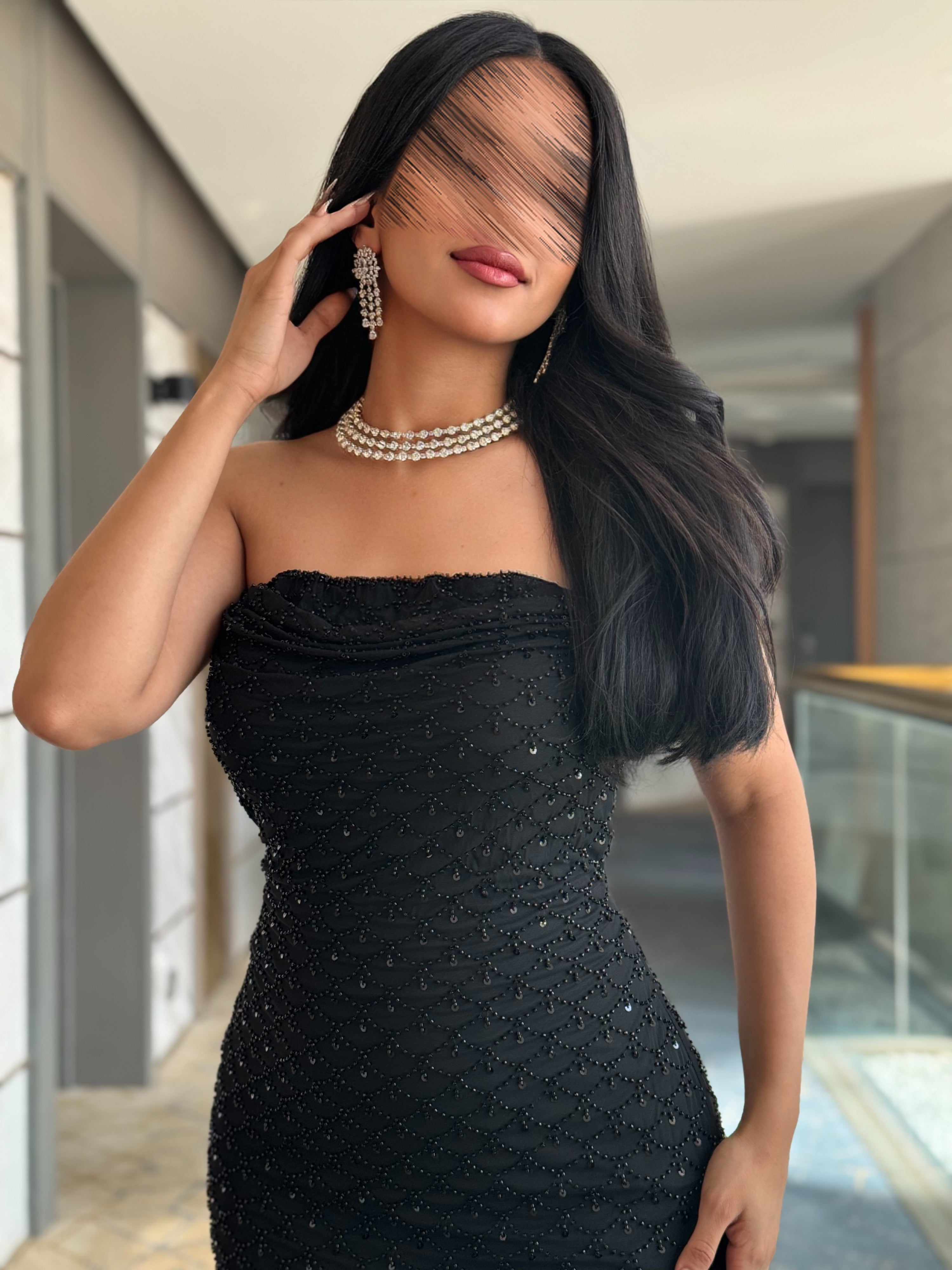 فستان سهرة توب ناعم مع ماسك