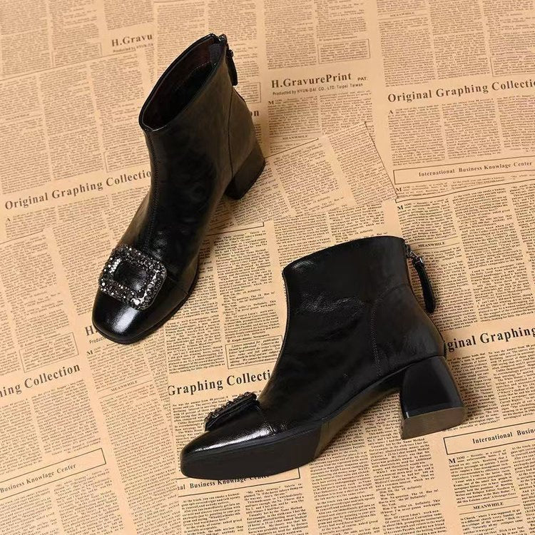Damen Ankle Boots mit Quadratischer Zehenform und Blockabsatz