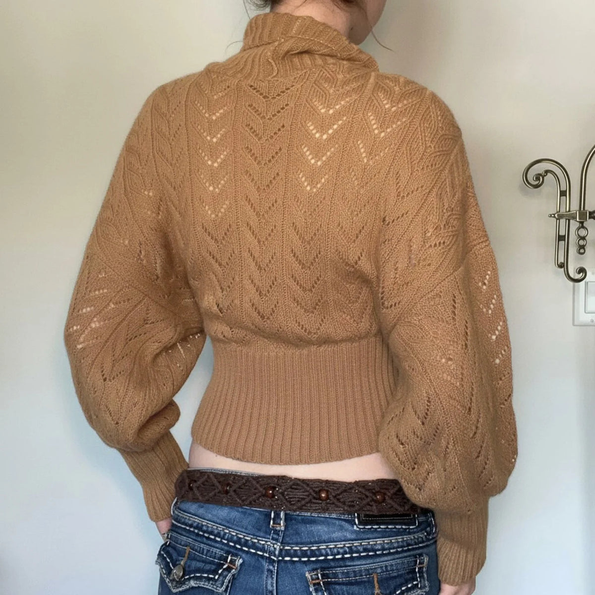 Damen Cropped Langarm-Turtleneck-Pullover mit Knöpfen kenzuu