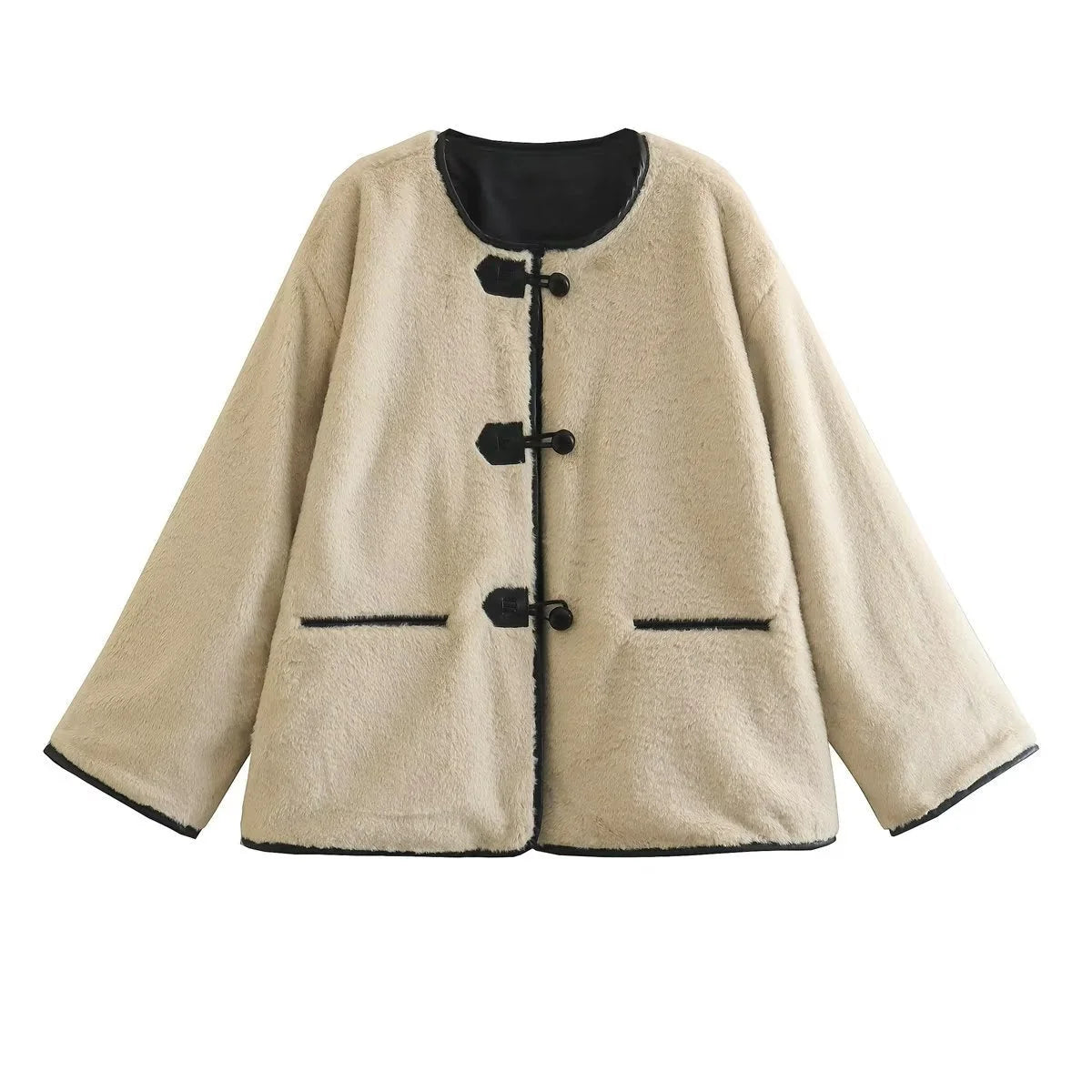 Damen Cropped Rundhalsjacke mit Taschen kenzuu