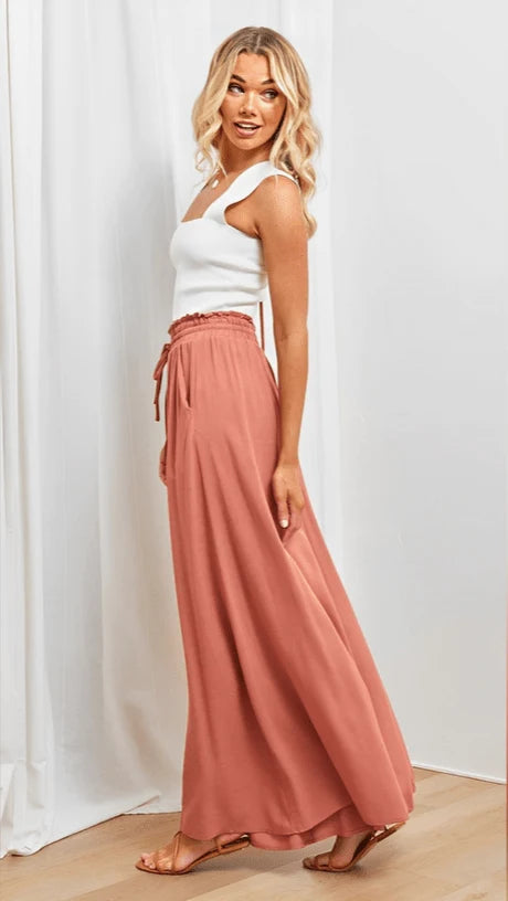 Damen Hose mit weitem Bein und elastischem Bund