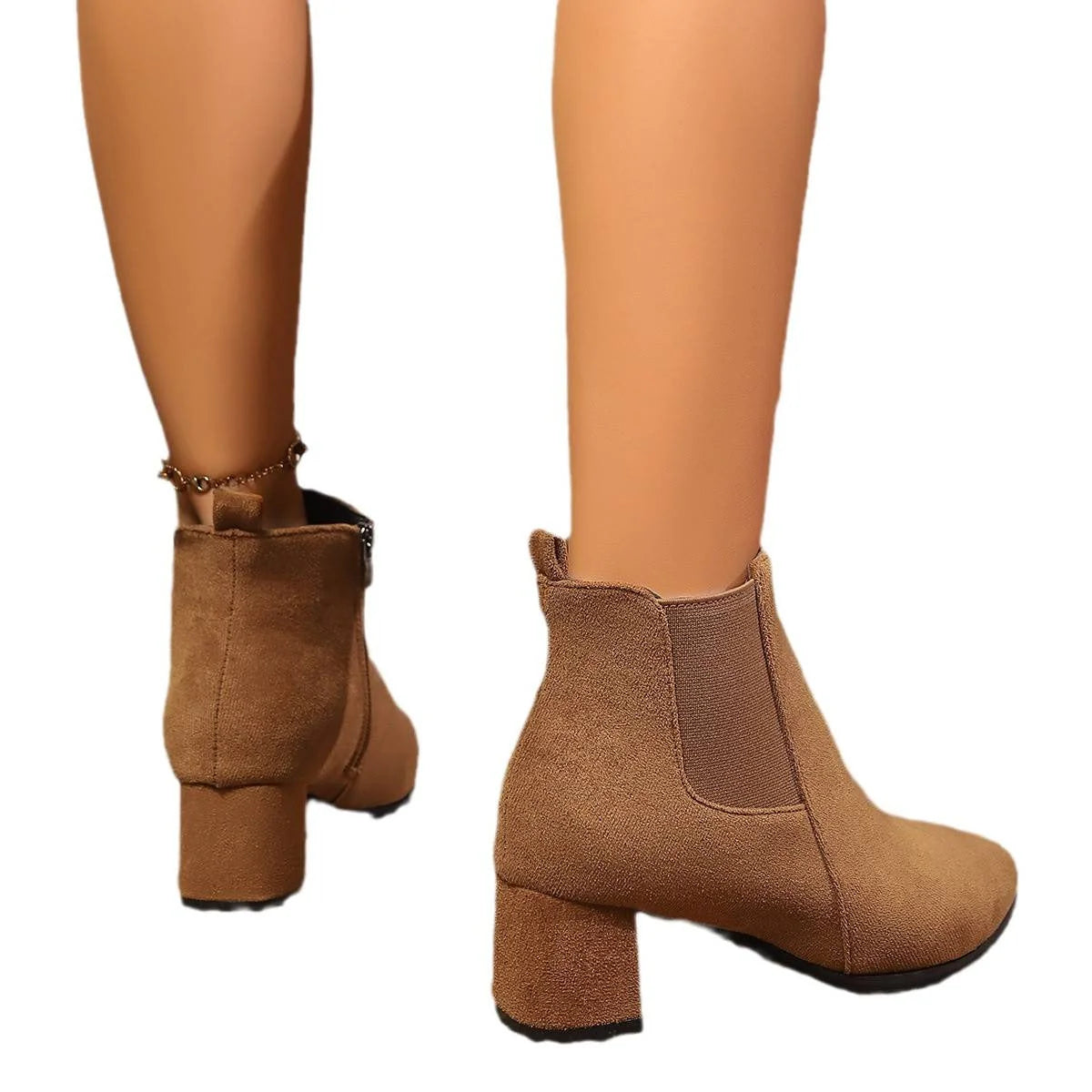 Damen Kurzstiefeletten mit Blockabsatz und Reißverschluss kenzuu