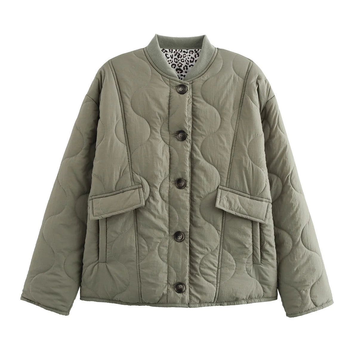 Damen Langarm Rundhalsjacke mit Knöpfen und Taschen