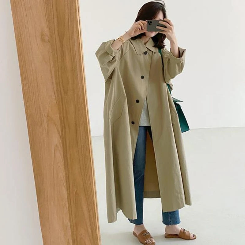Damen Langer Swingcoat Mit A-Linien-Schnitt Und Überschnittenen Schultern
