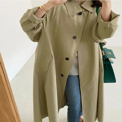 Damen Langer Swingcoat Mit A-Linien-Schnitt Und Überschnittenen Schultern