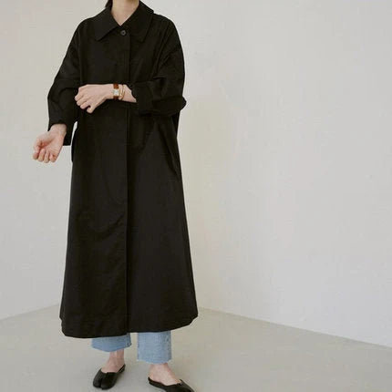 Damen Langer Swingcoat Mit A-Linien-Schnitt Und Überschnittenen Schultern