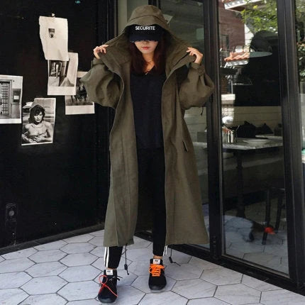 Damen Oversize-Parka Extralang mit Großer Kapuze kenzuu