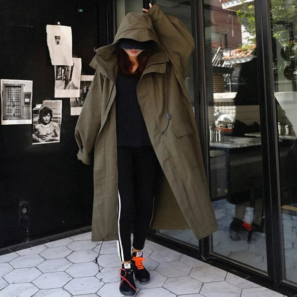 Damen Oversize-Parka Extralang mit Großer Kapuze kenzuu