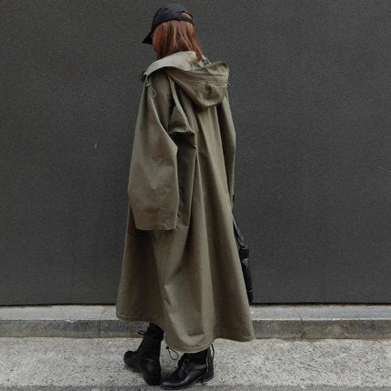 Damen Oversize-Parka Extralang mit Großer Kapuze kenzuu