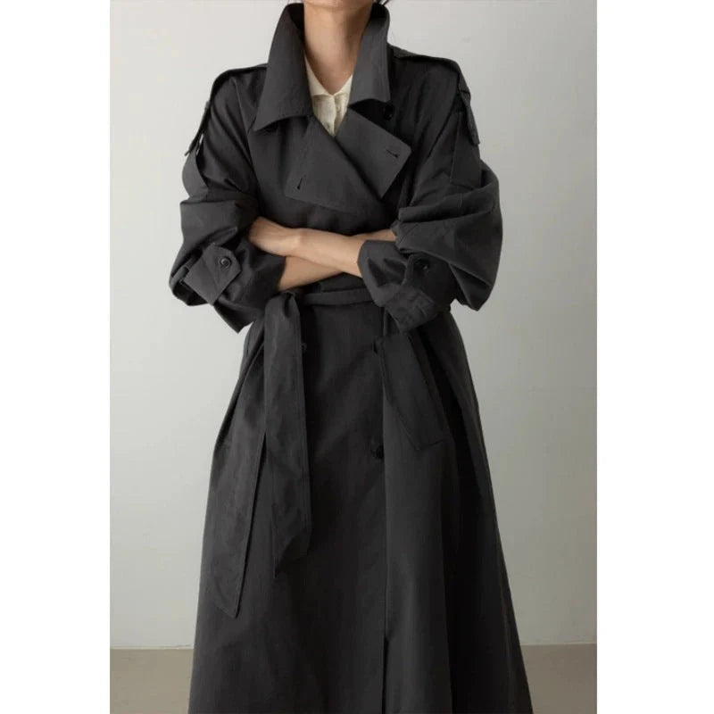 Damen Oversize-Trenchcoat in Maxilänge mit Taillengürtel