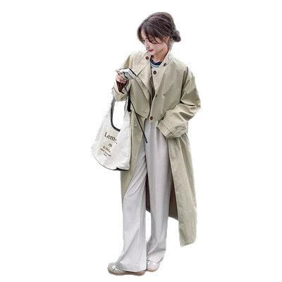Damen Oversize-Trenchcoat mit Cape-Rücken und Tunnelzug in der Taille kenzuu