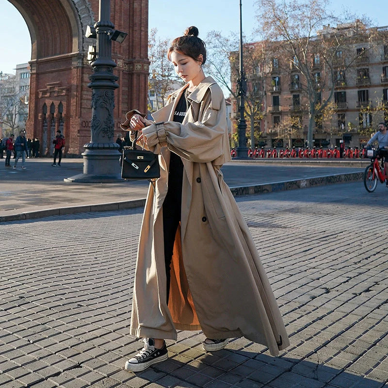 Damen Oversize-Trenchmantel mit Ballonärmeln und Taillengürtel kenzuu