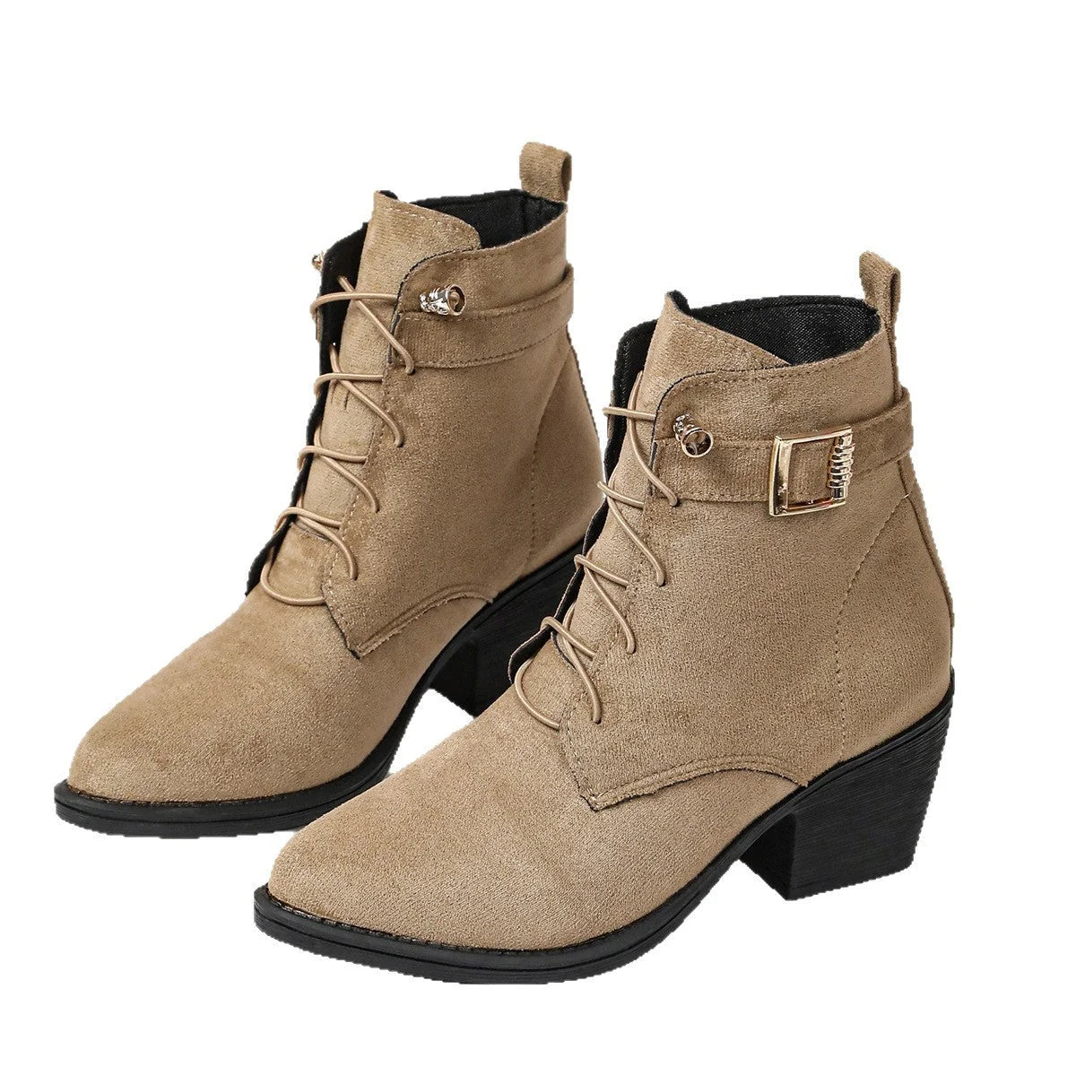 Damen Schnür-Stiefeletten mit Blockabsatz