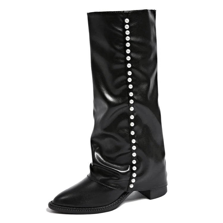 Damen Stiefel mit Perlenschmuck und Rutschfester Sohle
