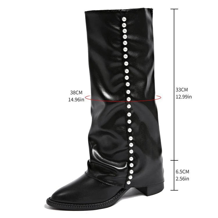 Damen Stiefel mit Perlenschmuck und Rutschfester Sohle