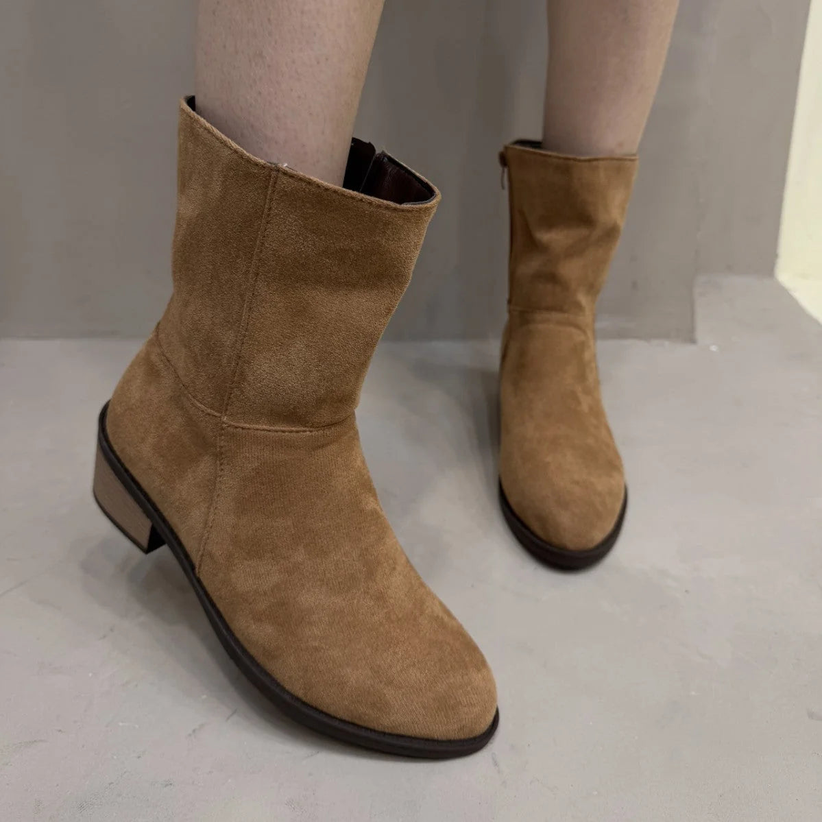 Damen Stiefeletten mit Blockabsatz und Reißverschluss