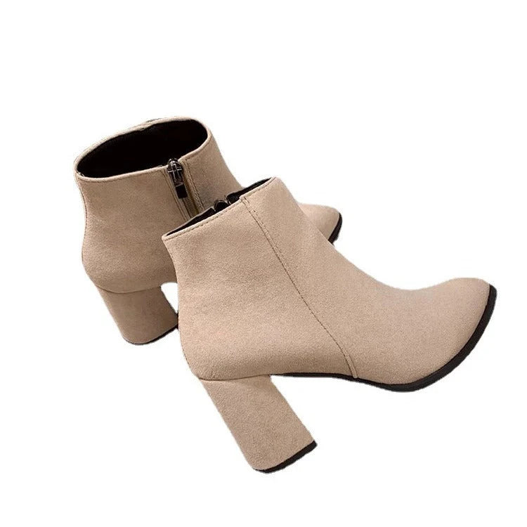 Damen Stiefeletten mit Blockabsatz und Reißverschluss