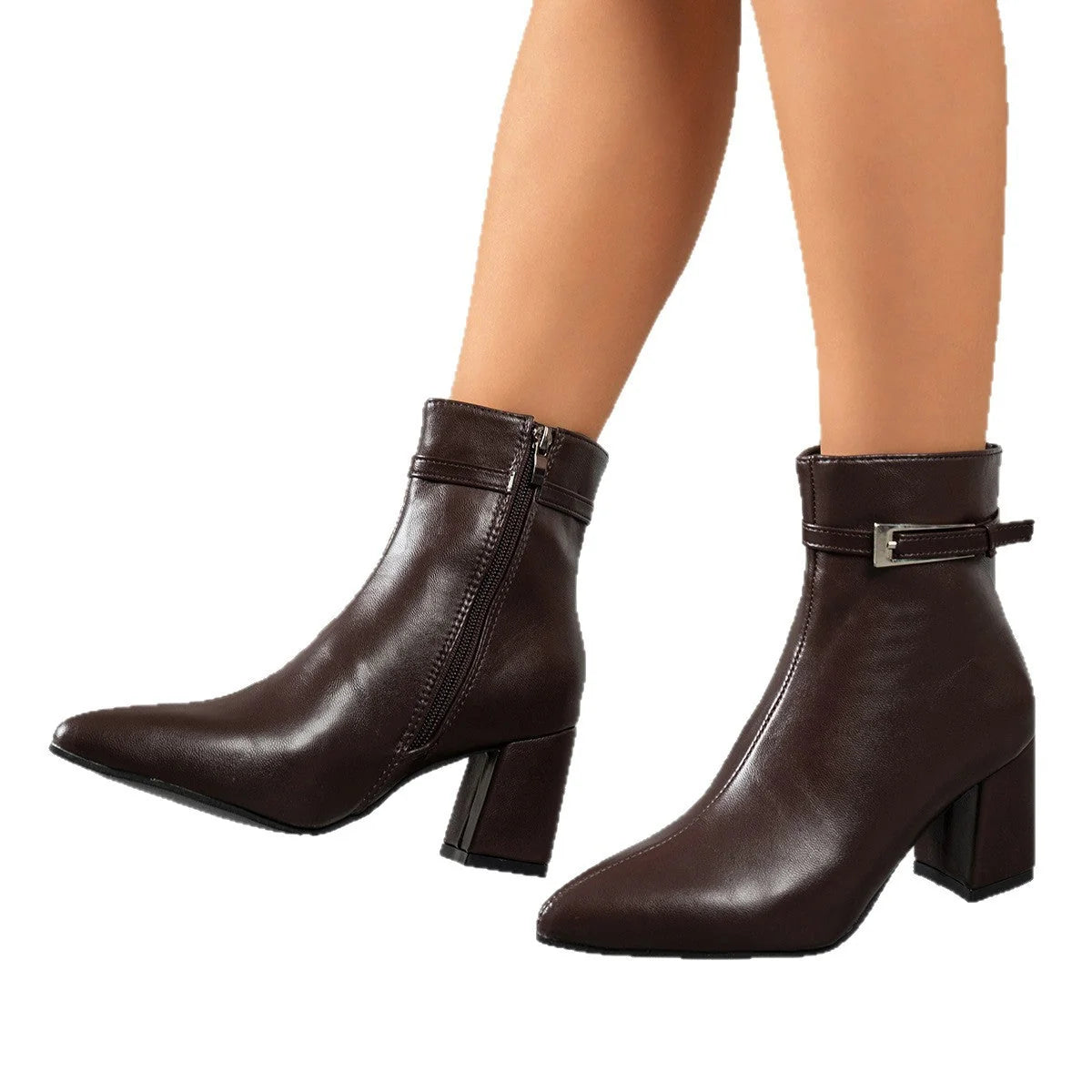 Damen Stiefeletten mit Blockabsatz und Seitlichem Reißverschluss kenzuu