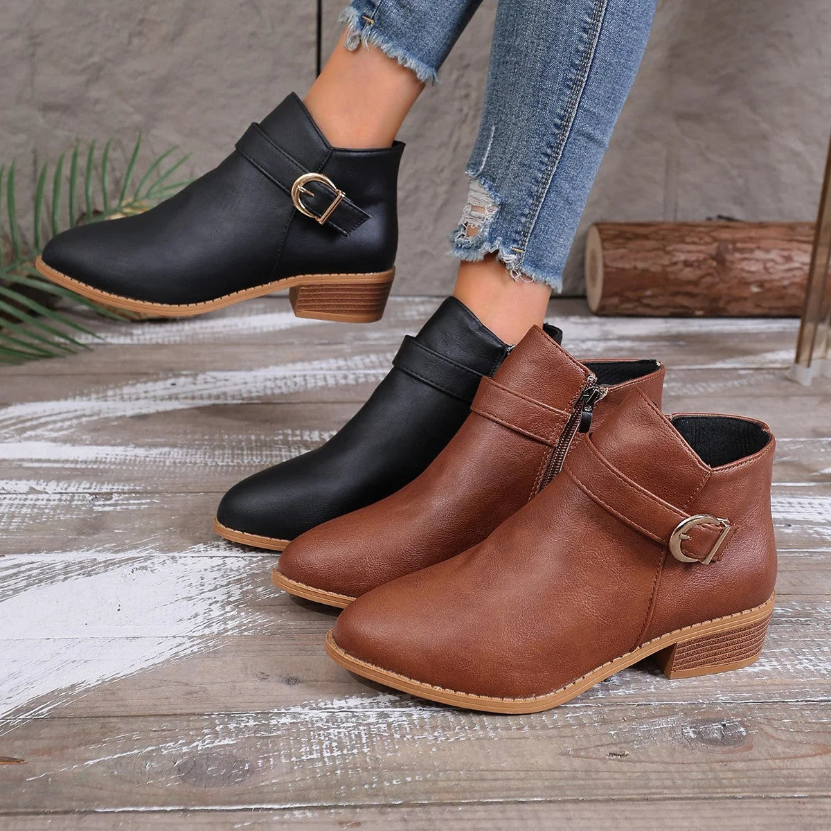 Damen Stiefeletten mit gepolstertem Fußbett und Reißverschluss