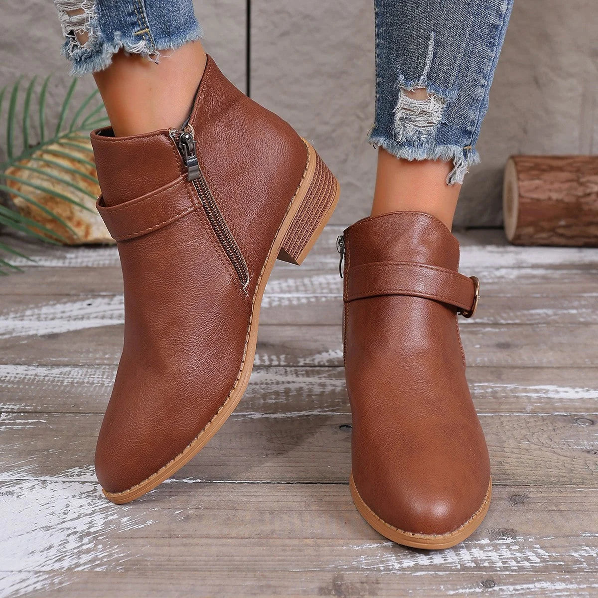 Damen Stiefeletten mit gepolstertem Fußbett und Reißverschluss