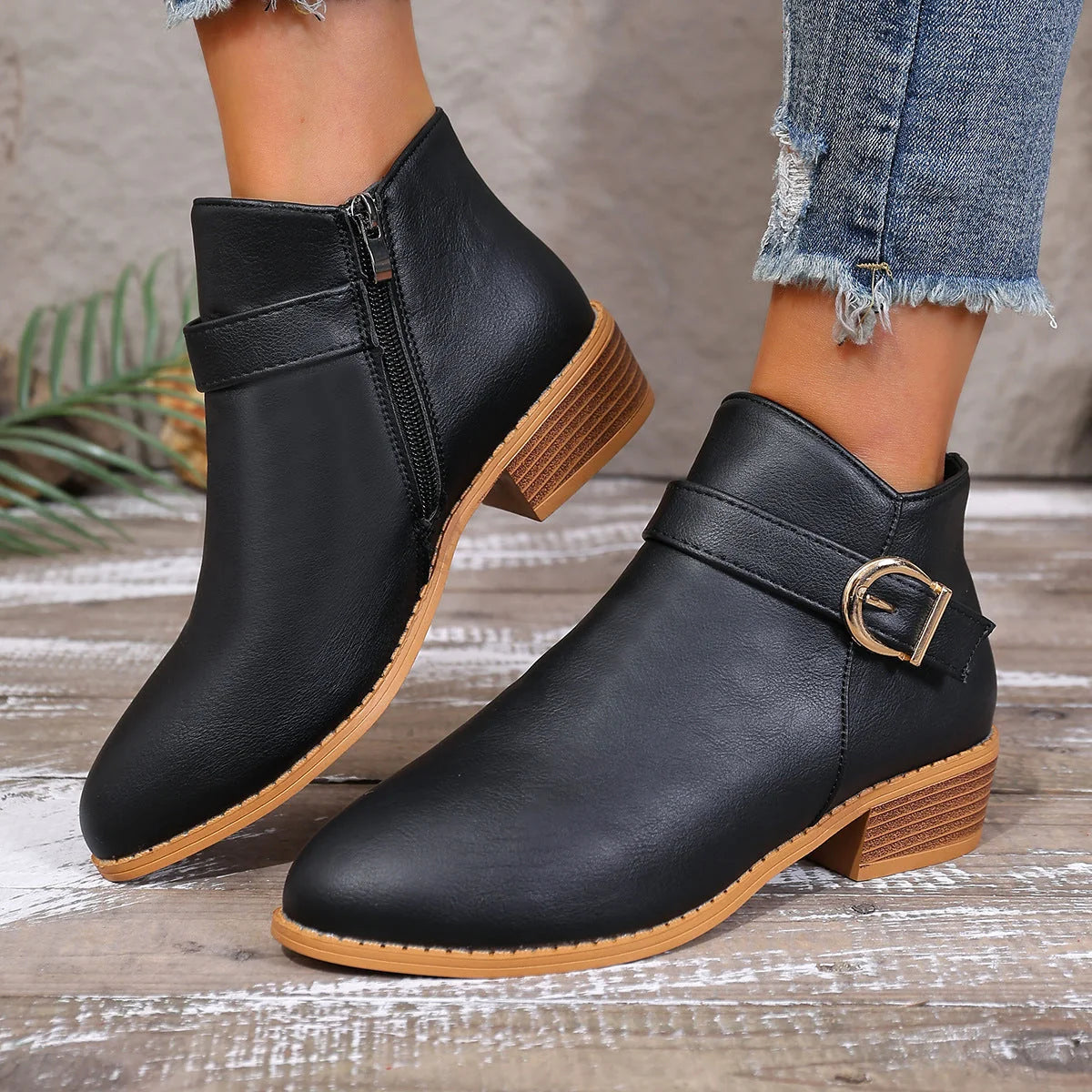 Damen Stiefeletten mit gepolstertem Fußbett und Reißverschluss