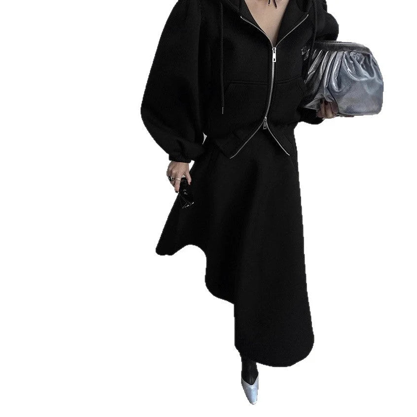 Damen Sweatset mit Ballonärmeln und Ausgestelltem Midirock kenzuu