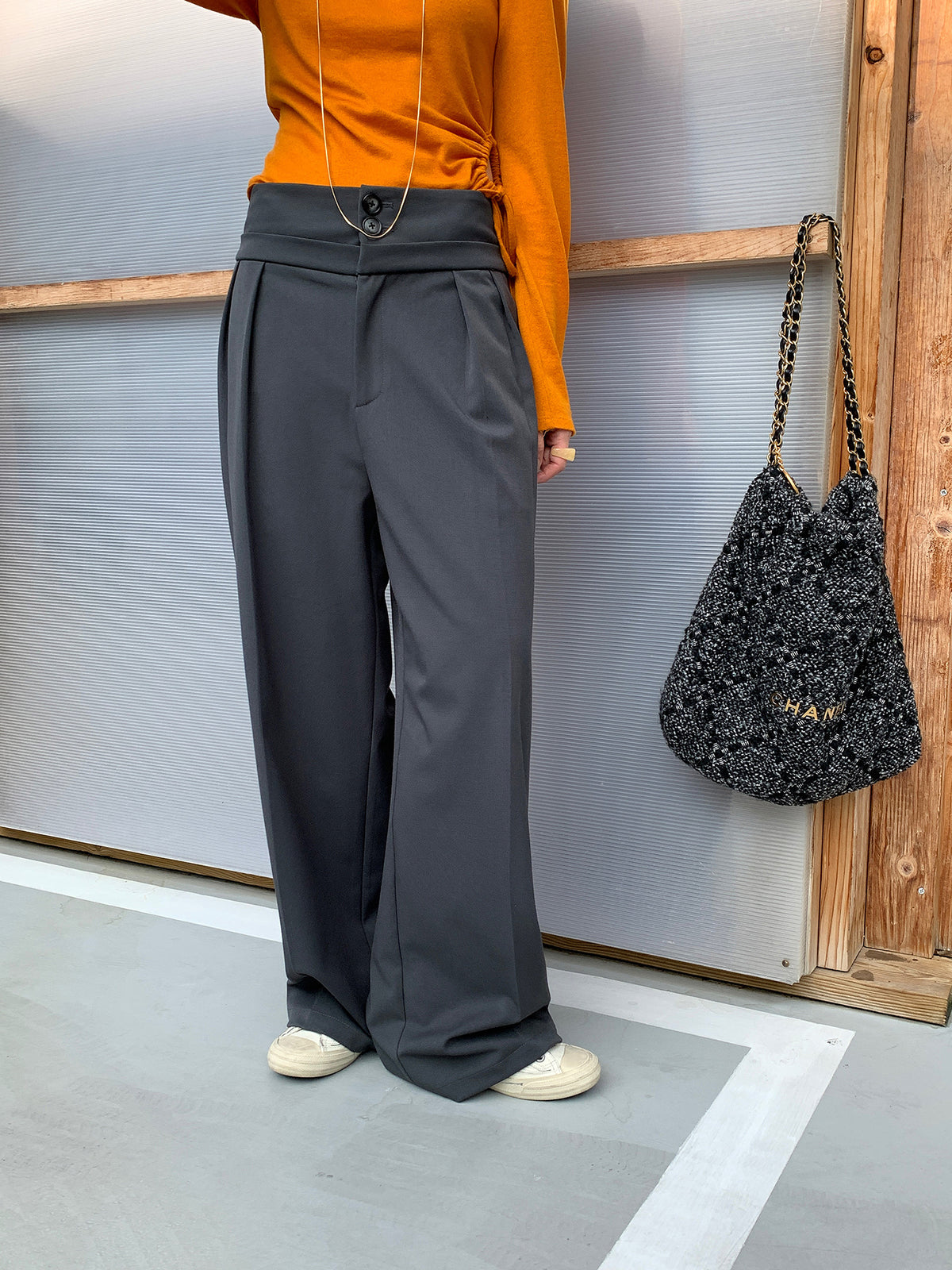 Kenzuu Damen Anzughose mit Hohem Bund Gerade D5684-N1