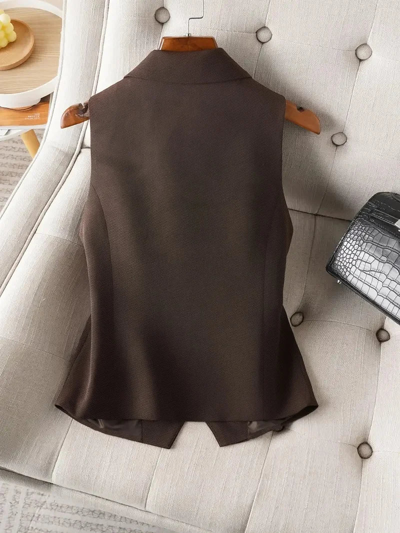 Kenzuu Damen Anzugweste Ärmellos Revers Slim Fit Weste