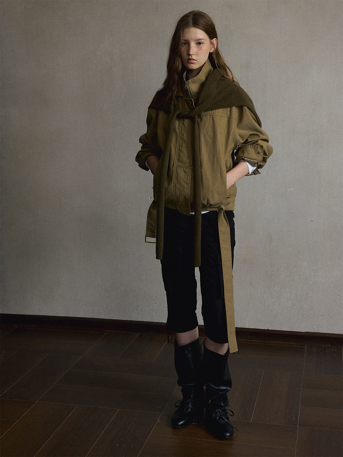 Kenzuu Damen Baumwolle Stehkragen Utility Jacke Reißverschluss M63463