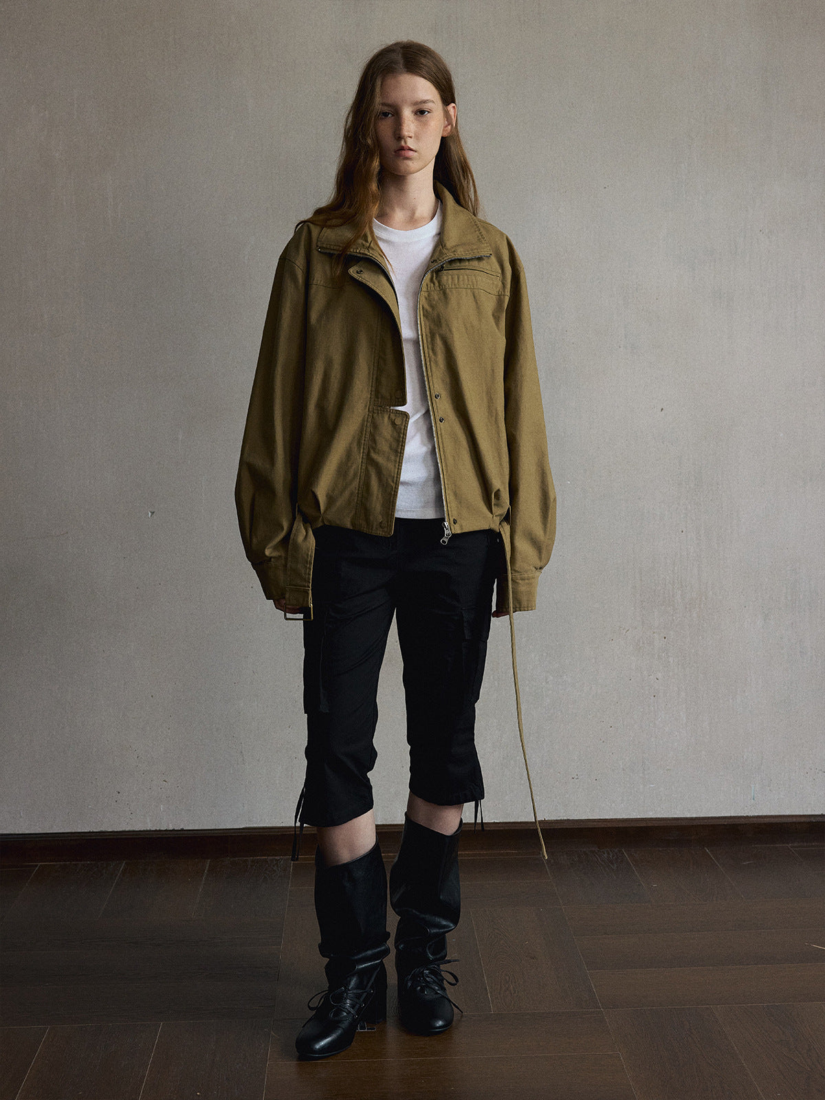 Kenzuu Damen Baumwolle Stehkragen Utility Jacke Reißverschluss M63463