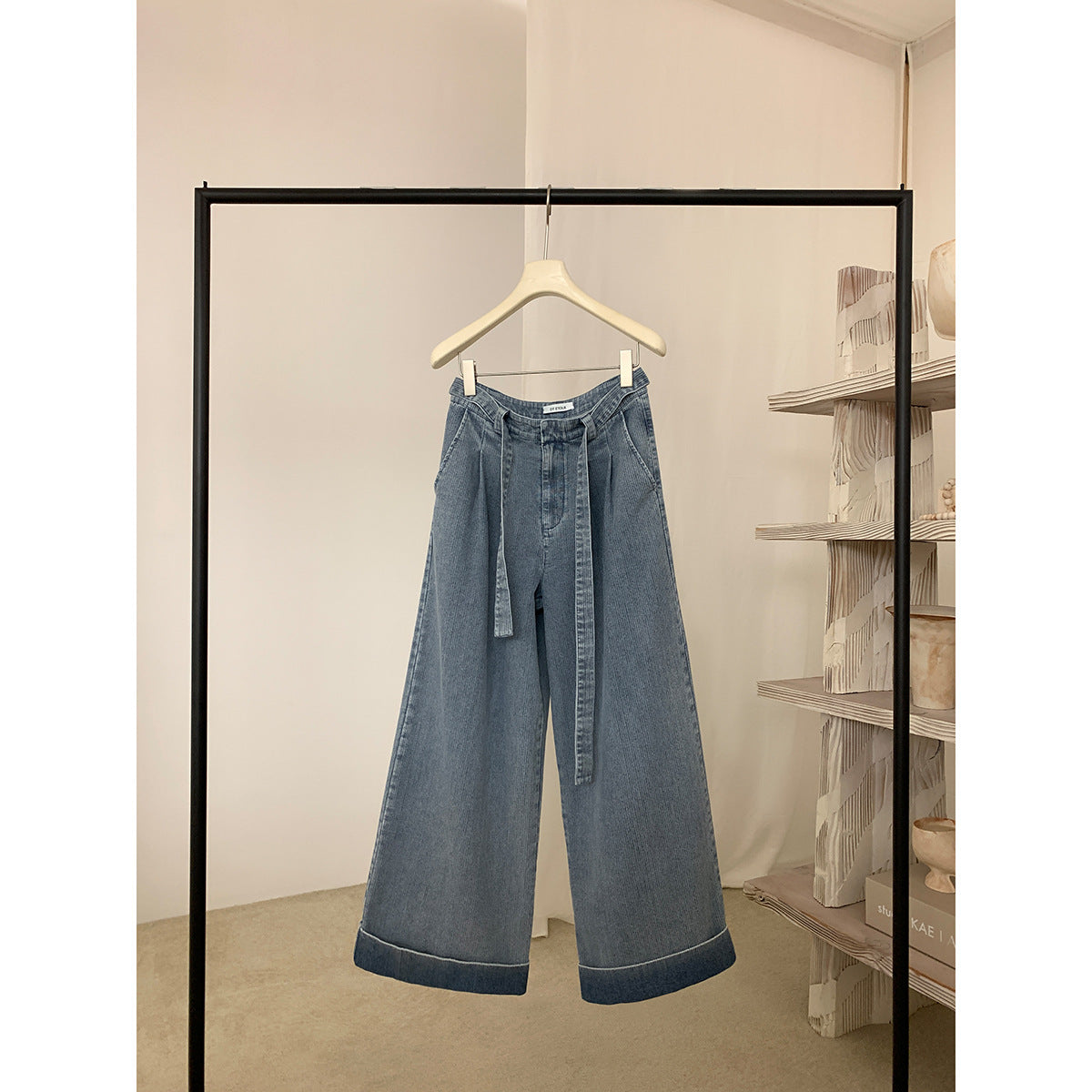 Kenzuu Damen High Waist Weites Bein Jeans Hose Blau | D6920-T1