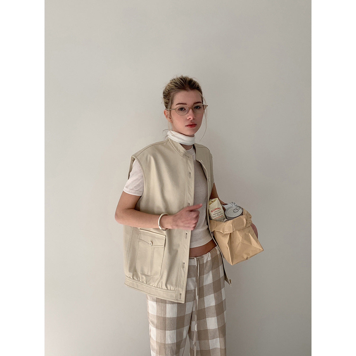 Kenzuu Damen Kunstleder Weste Ärmellos Vintage Lockere Passform