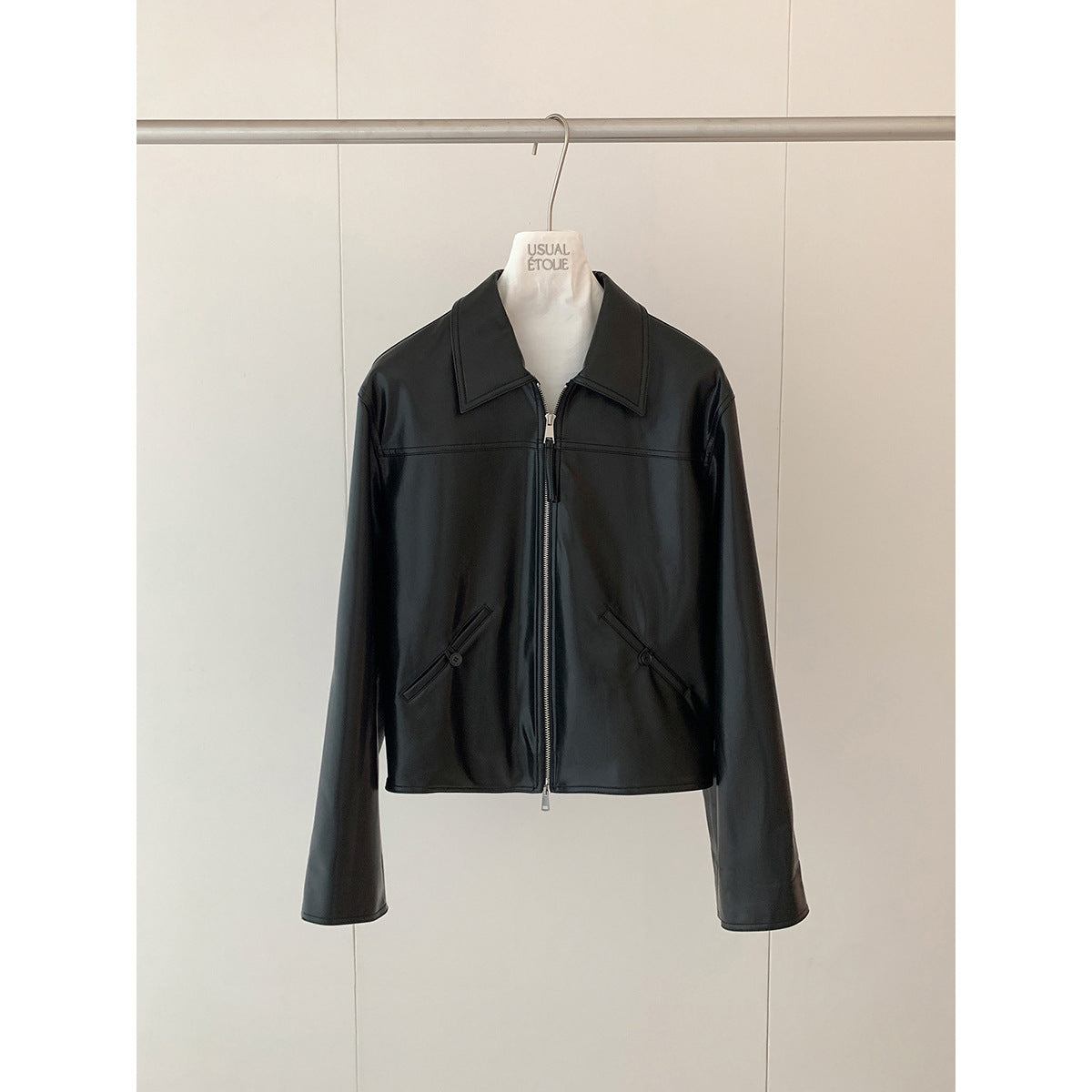 Kenzuu Damen Kunstlederjacke im Koreanischen Stil mit Reverskragen