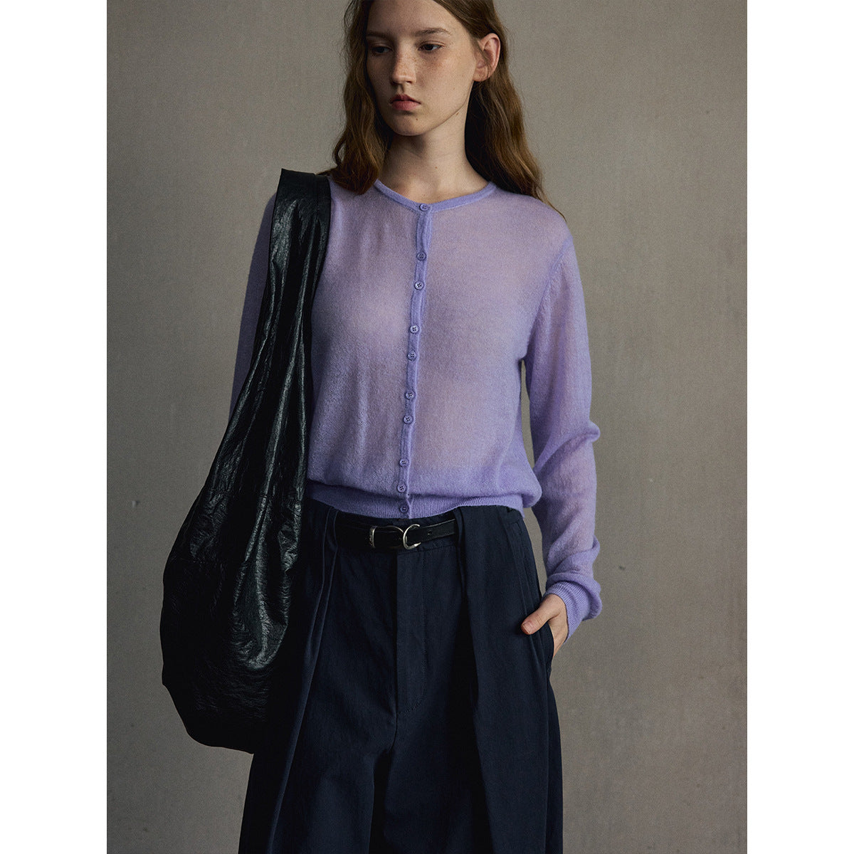 Kenzuu Damen Leichte Strickjacke mit Alpakawolle und Rundhalsausschnitt M63430