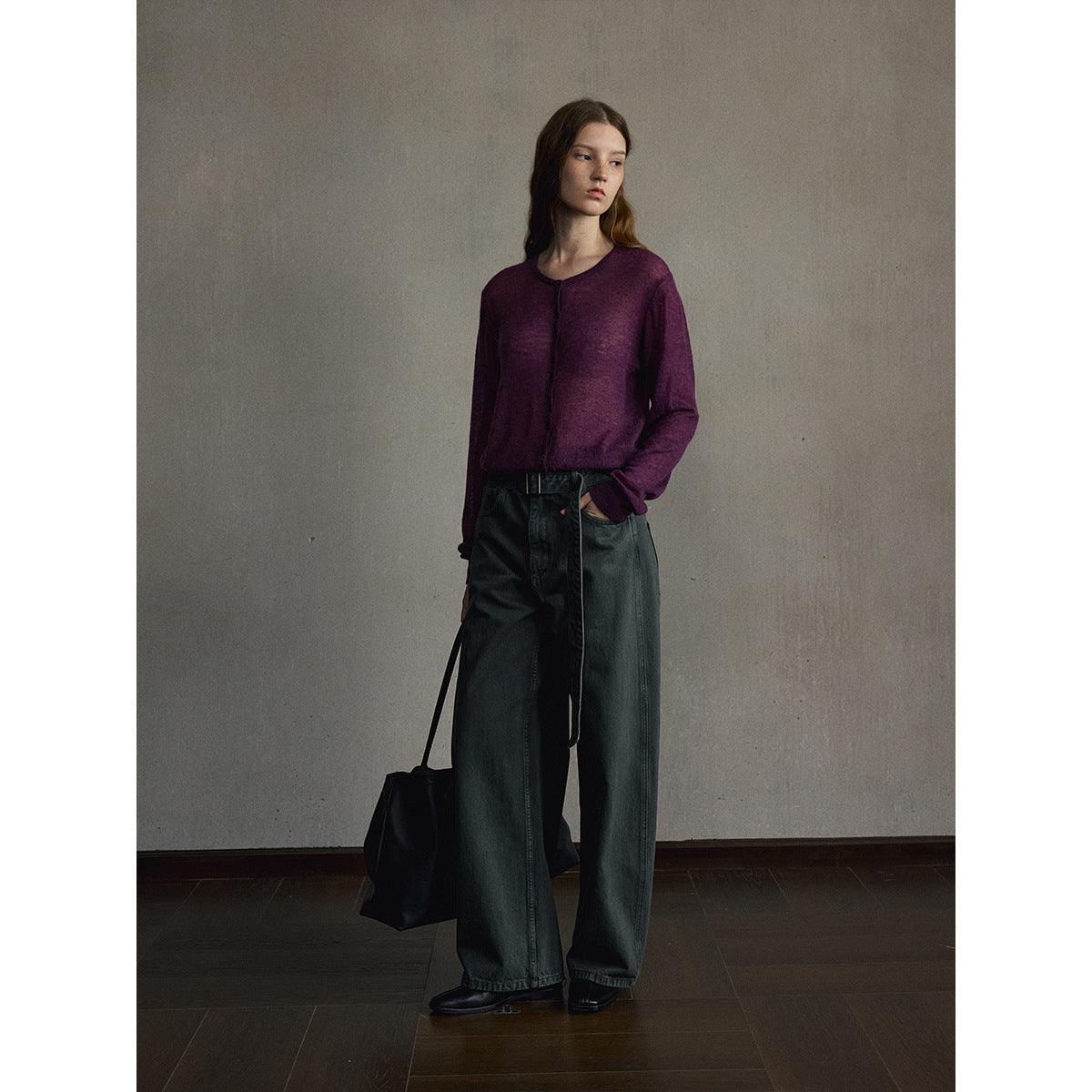 Kenzuu Damen Leichte Strickjacke mit Alpakawolle und Rundhalsausschnitt M63430