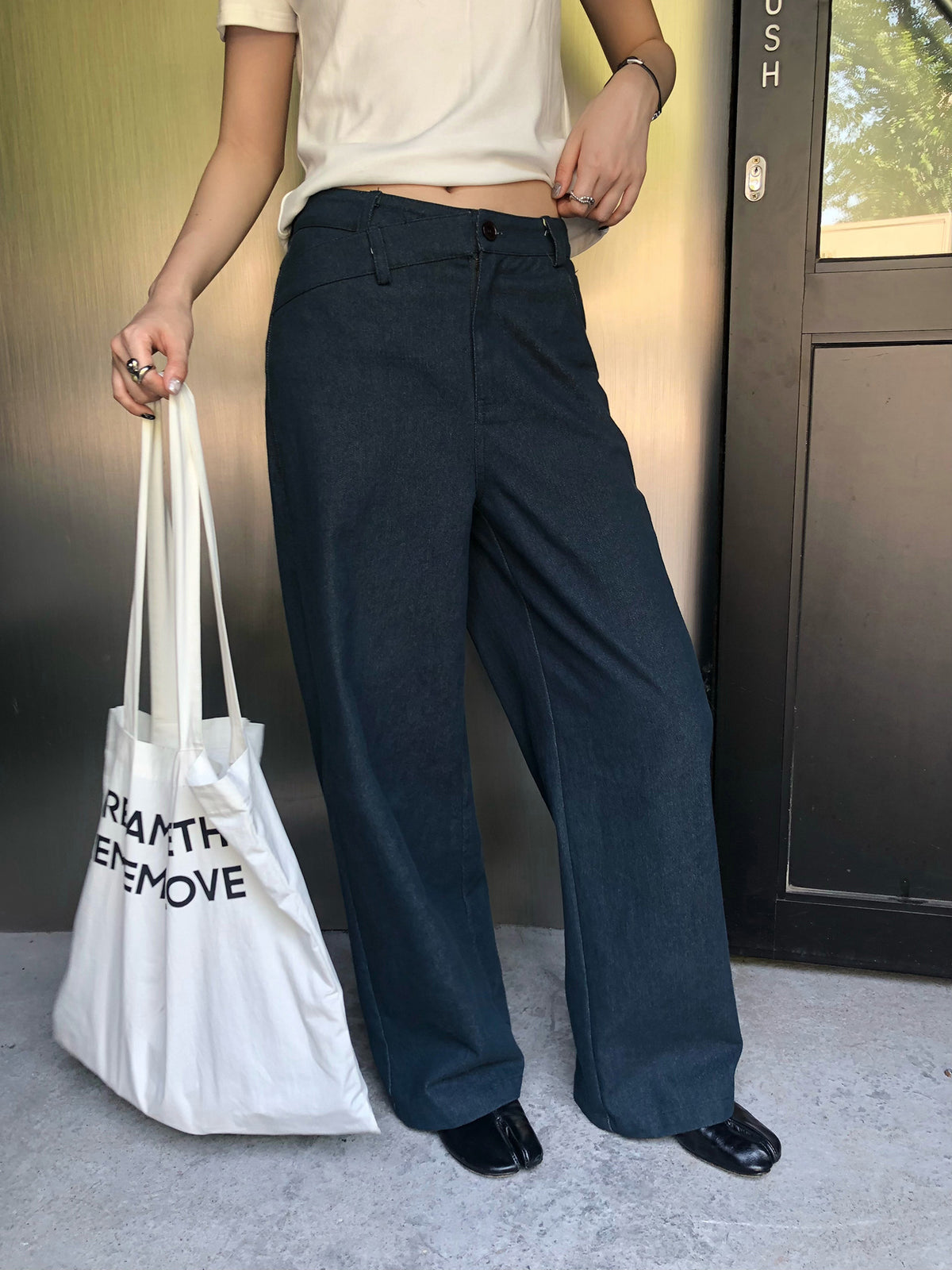 Kenzuu Damen Lockere Straight-Leg Jeans mit Weitem Bein D7629-n1