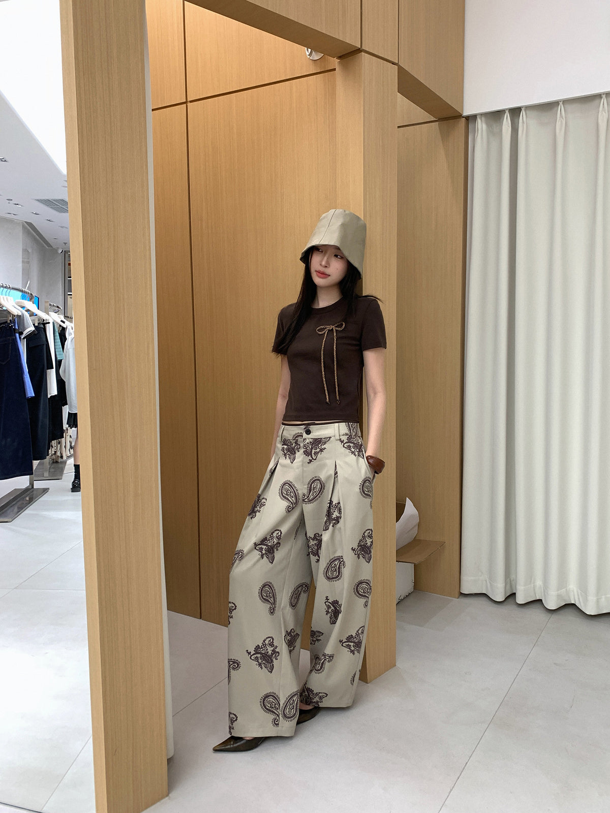 Kenzuu Damen Paisley Weite Hose Mit Kontrastbund D7618-n1