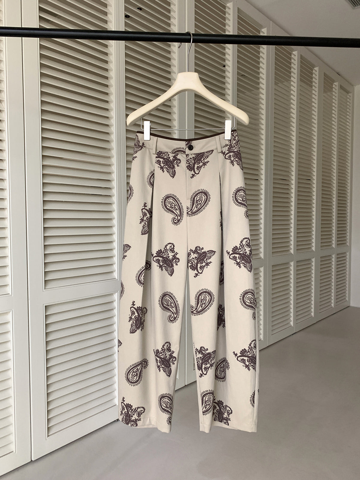 Kenzuu Damen Paisley Weite Hose Mit Kontrastbund D7618-n1