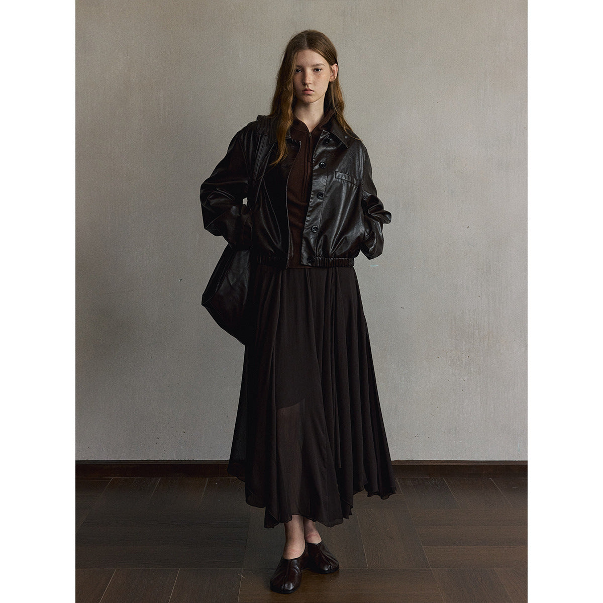 Kenzuu Damen PU Lederjacke mit Umlegekragen M63291