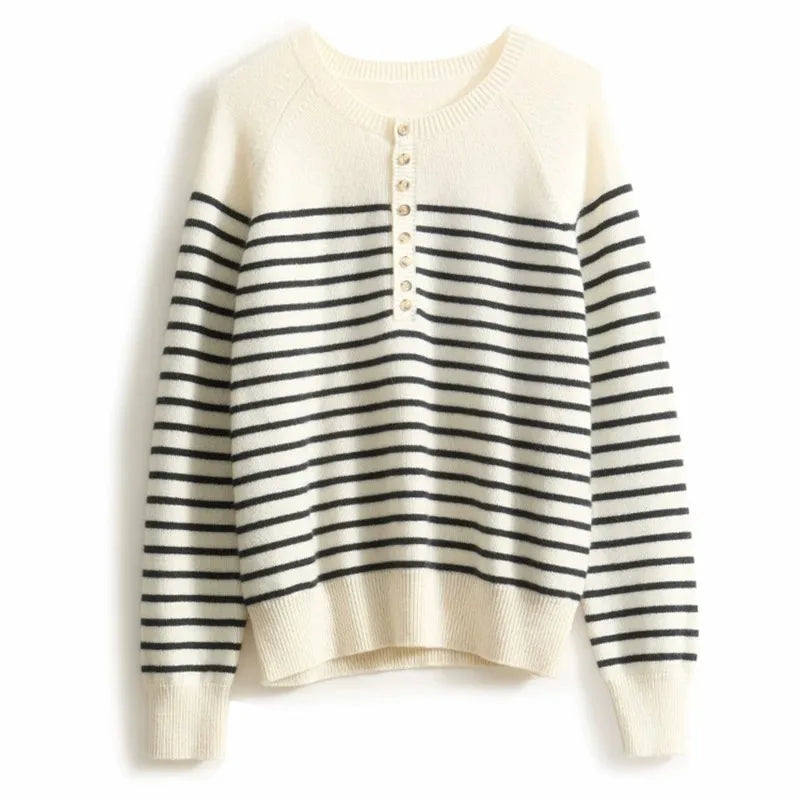 Kenzuu Damen Pullover Gestreift Strickpullover Kaschmir Wolle