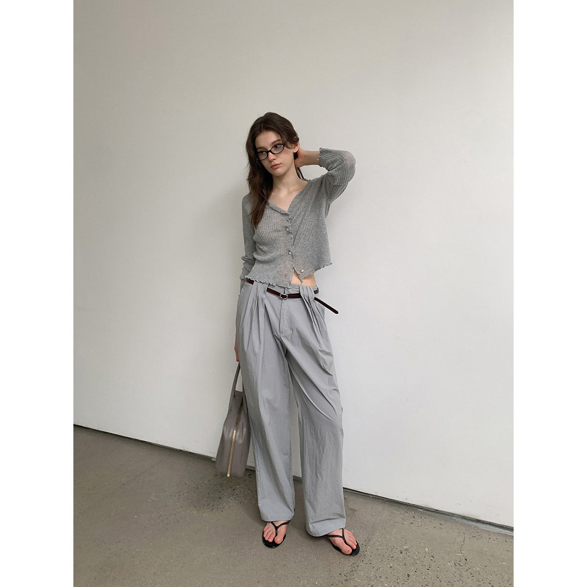 Kenzuu Damen Sommer Weite Hose mit Hoher Taille Falten und Gürtel