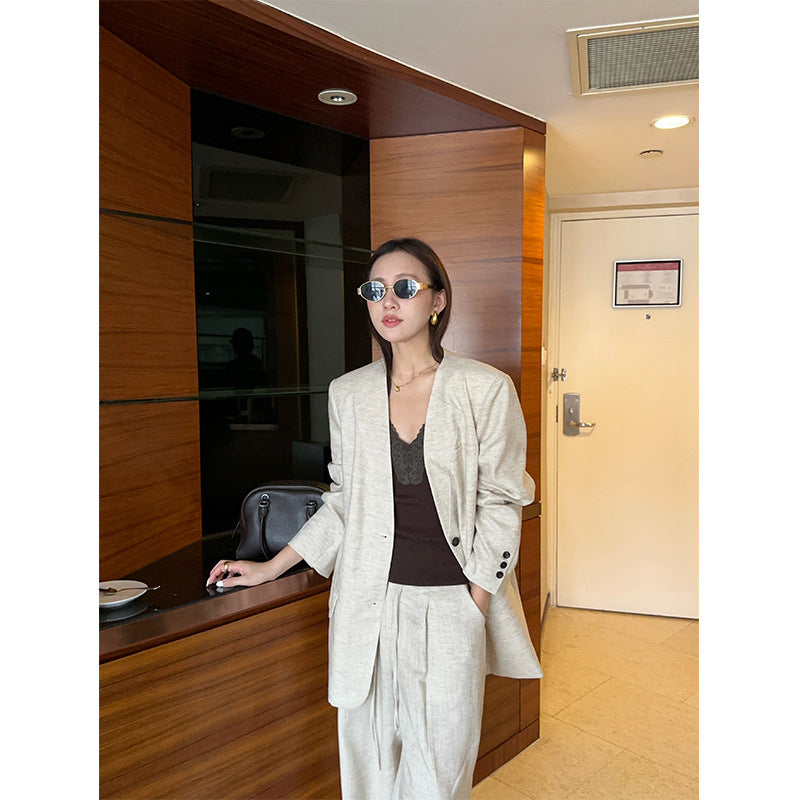 Kenzuu Damen V-Ausschnitt Blazer Locker Zwei Knöpfe Y6809