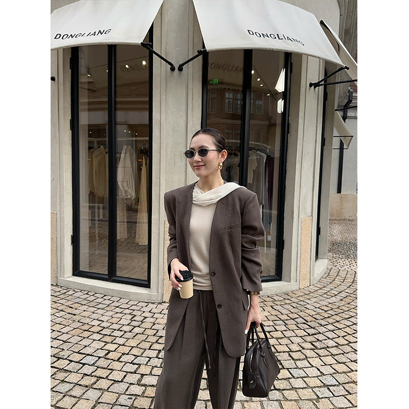 Kenzuu Damen V-Ausschnitt Blazer Locker Zwei Knöpfe Y6809