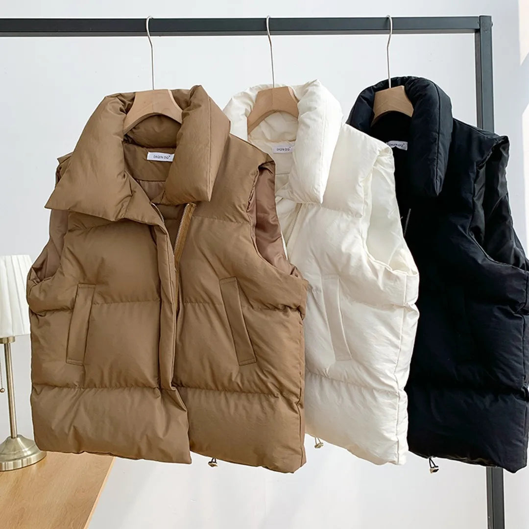 Kenzuu Damen Weste Stehkragen Gesteppt Ärmellose Winter Jacke
