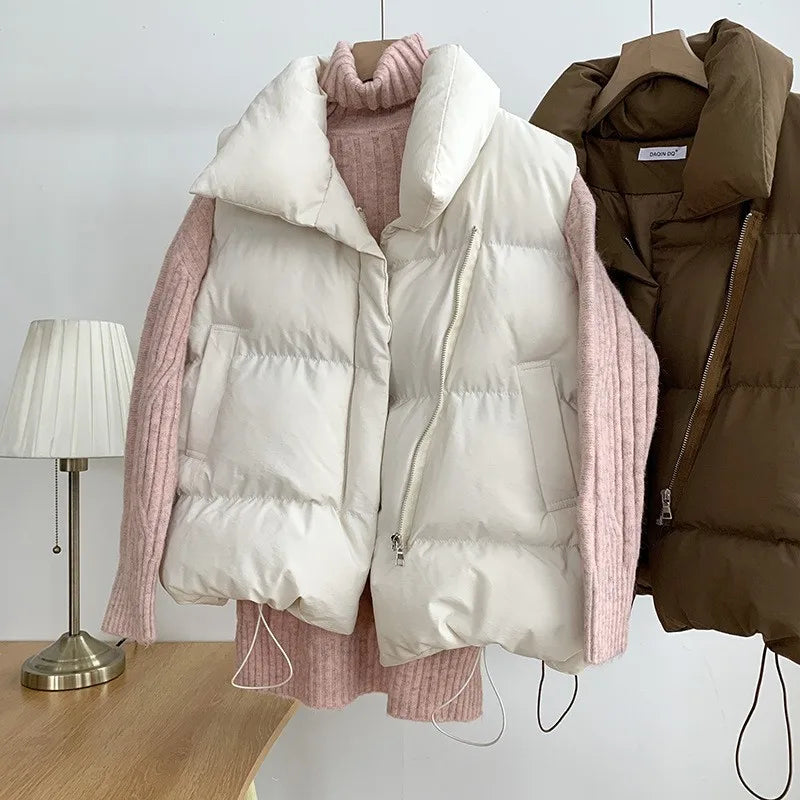 Kenzuu Damen Weste Stehkragen Gesteppt Ärmellose Winter Jacke