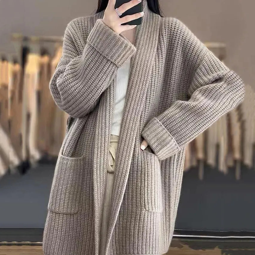 Lässiger, Einfacher, Mittellanger Pullover mit Taschen kenzuu