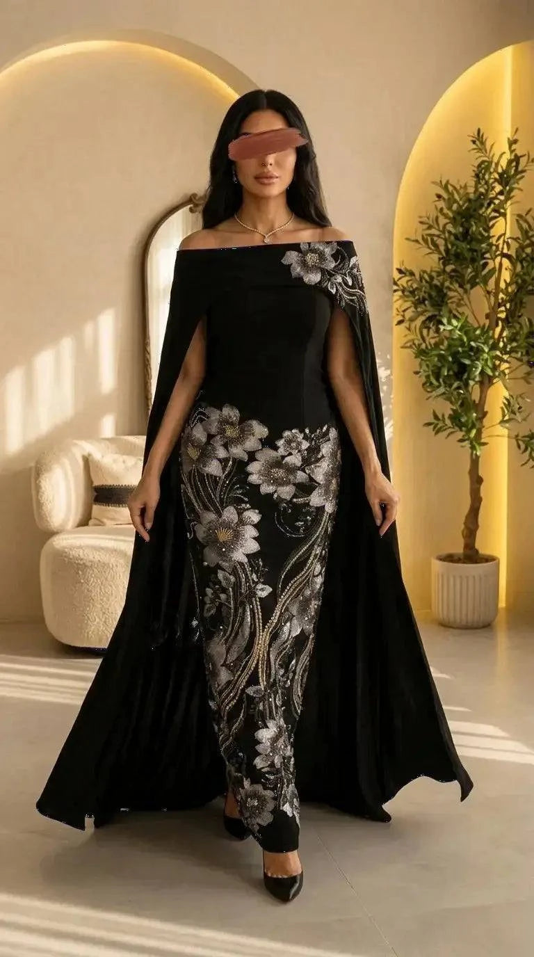 Luxurious Two-Piece Evening Dress with Elegant Trim