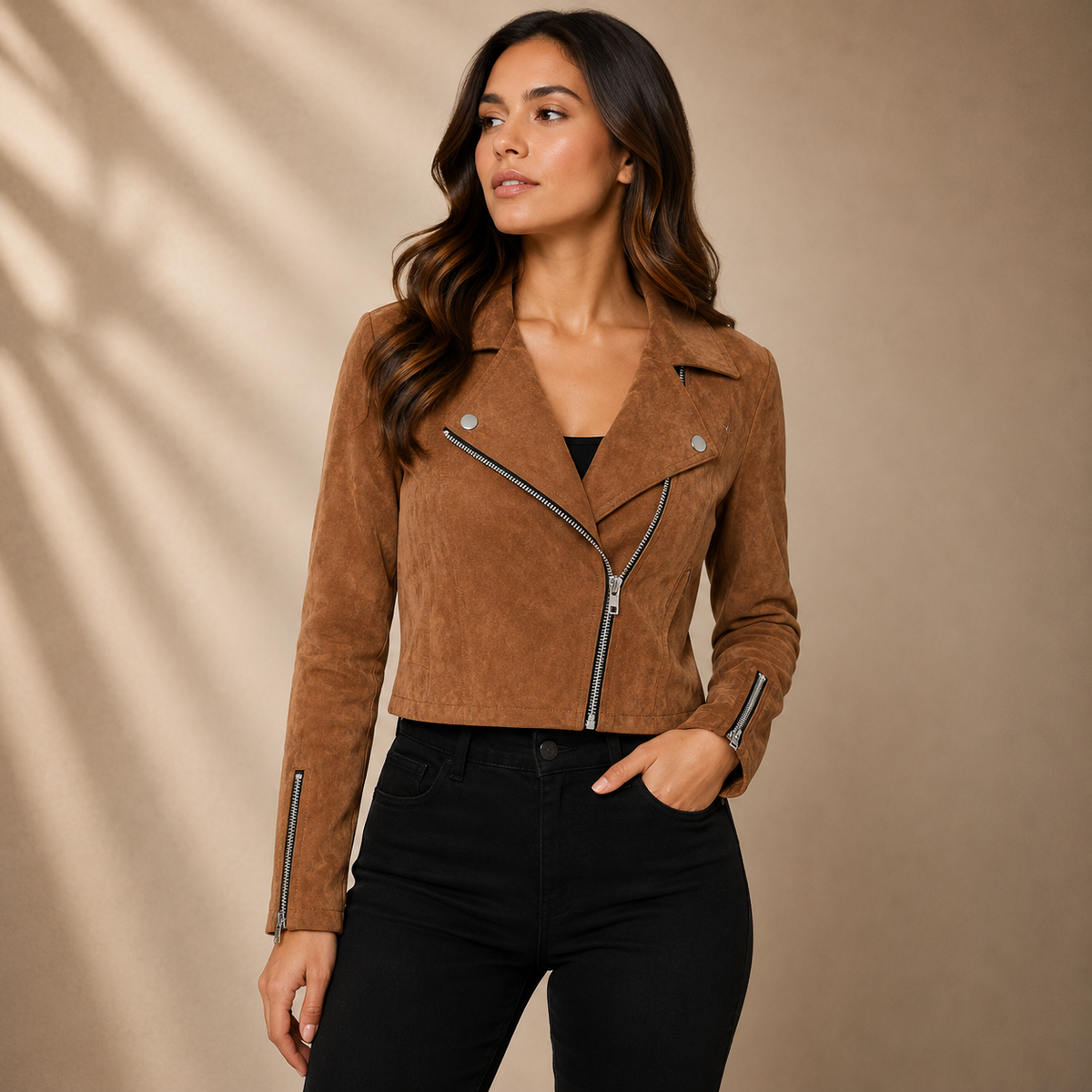 Kurze Jacke Damen mit Kragen – Cropped Übergangsjacke mit Reißverschluss