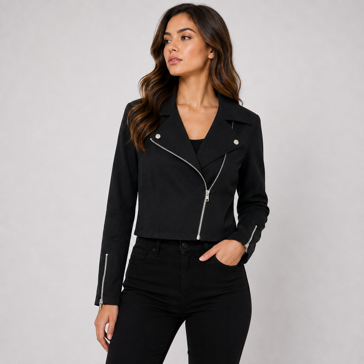 Kurze Jacke Damen mit Kragen – Cropped Übergangsjacke mit Reißverschluss