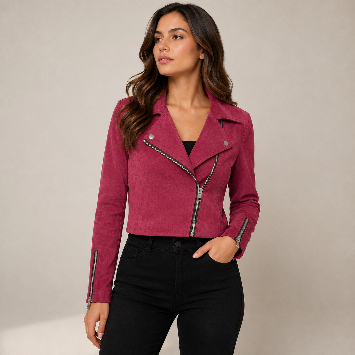 Kurze Jacke Damen mit Kragen – Cropped Übergangsjacke mit Reißverschluss